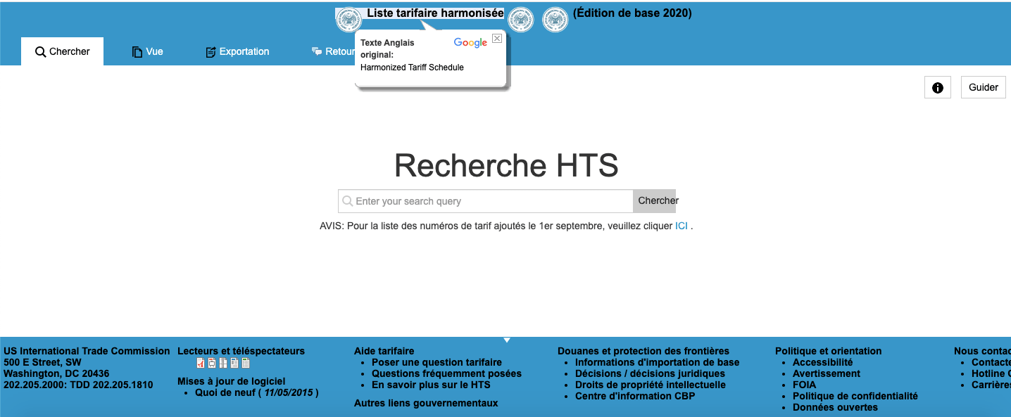 recherche HTS (harmonized system)