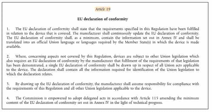 Art 19-UE declaration of conformity
