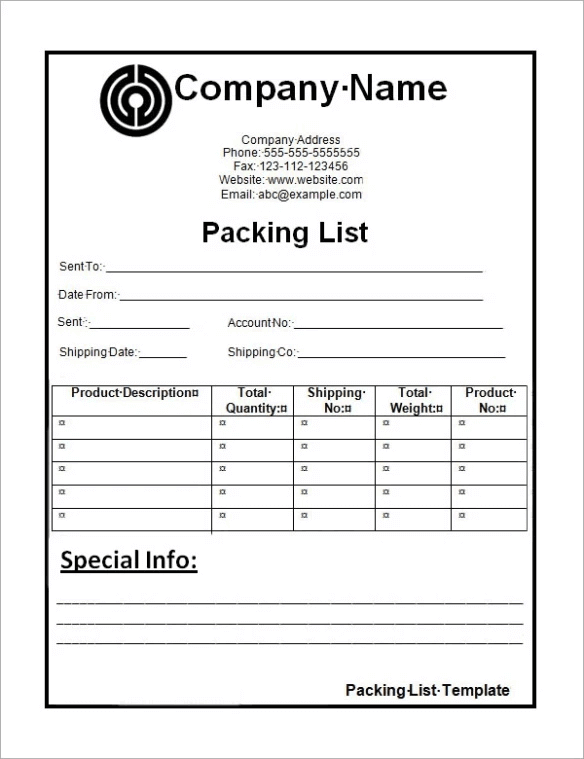 packing list