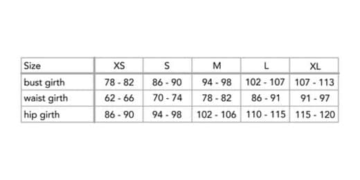 Size clothing Table 