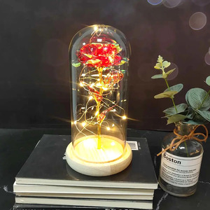 Roses éternels dans un couvercle en verre avec lumière LED