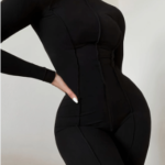 Casual solid stretchy turtleneck jumpsuit