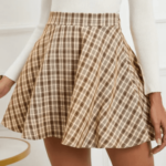 Vintage high waist button plaid skirt