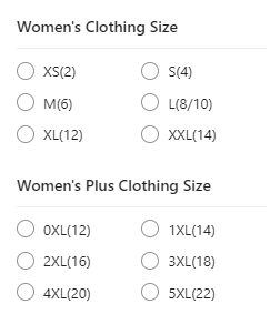 women size clothes