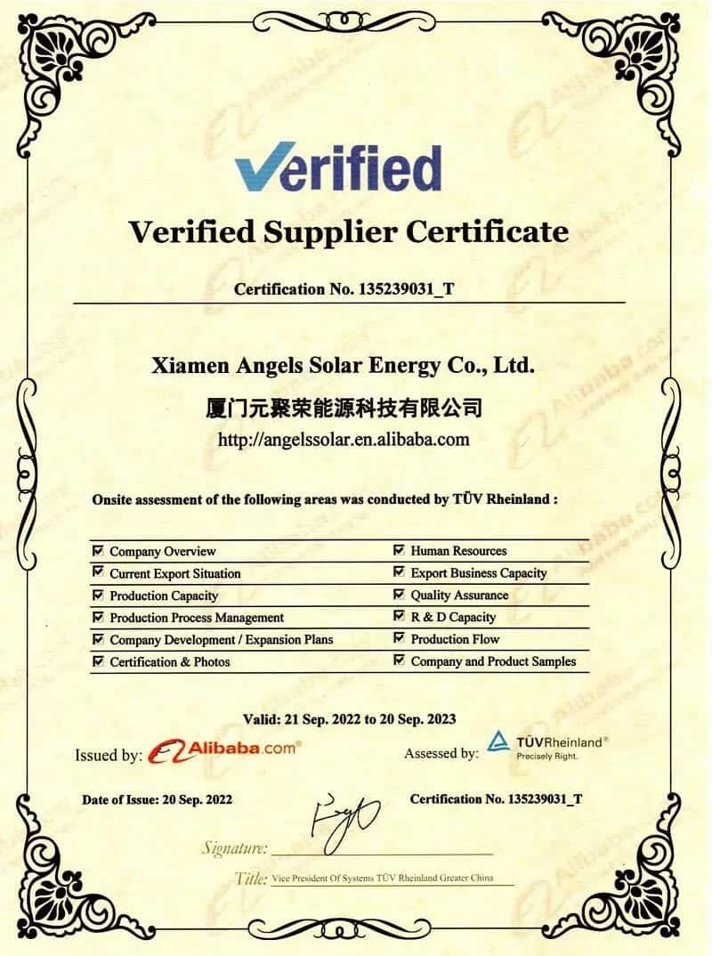 Verified supplier Certificate Alibaba