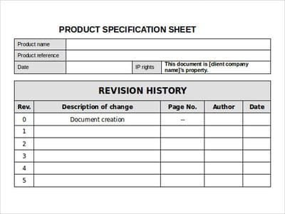 Product specification sheet 