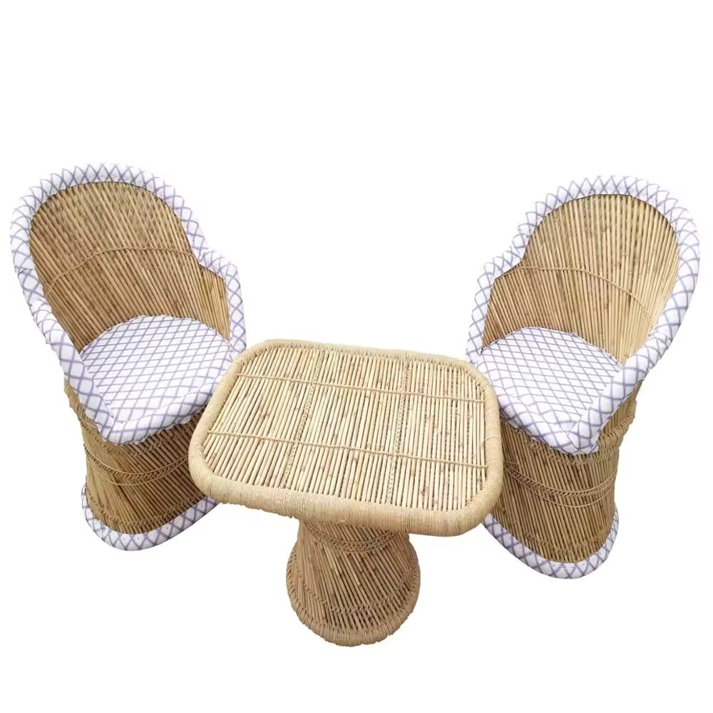 Bamboo Cane Modern White Table and 4 chairs