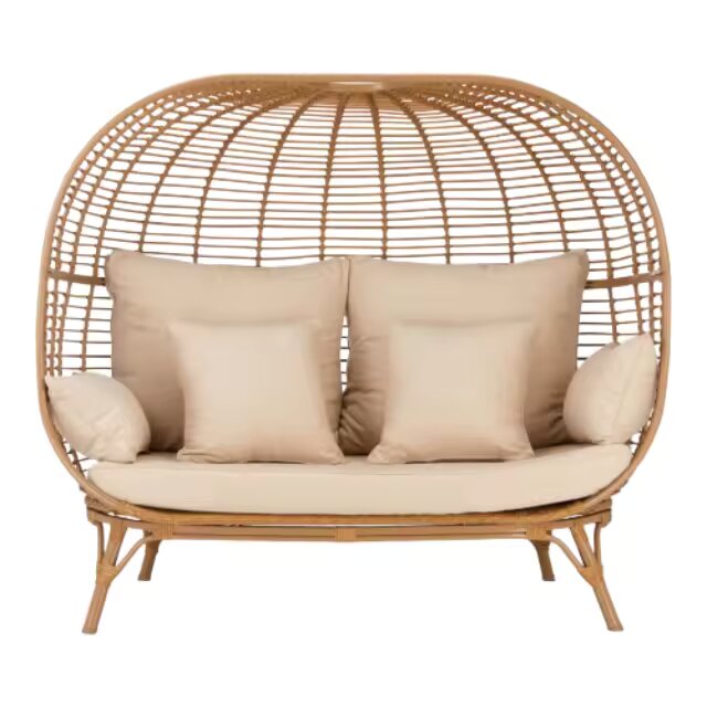 Modern simple rattan round sunbed sofa with waterproof double seats