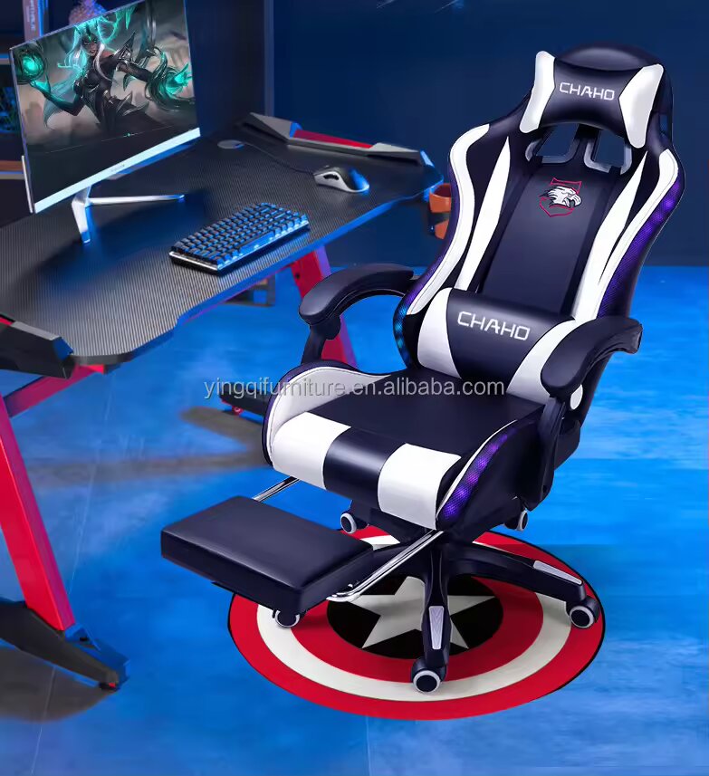 PC Game Chair Gaming PU Leather Silla Gamer Massage Racing Gaming Chair with Lights and Speakers